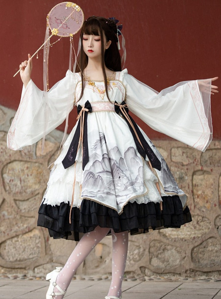 Layered frilled Japanese pattern Hagoro dress