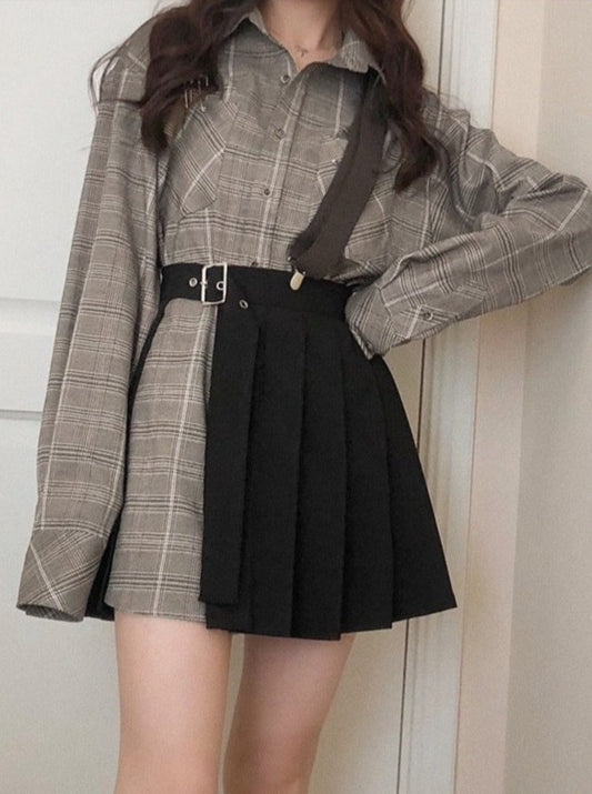 Check asymmetric skirt long shirt setup