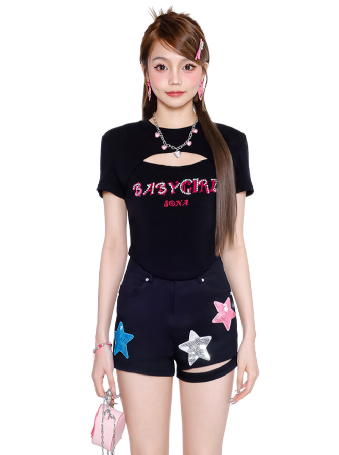 Black Pink Design Pichi T -shirt