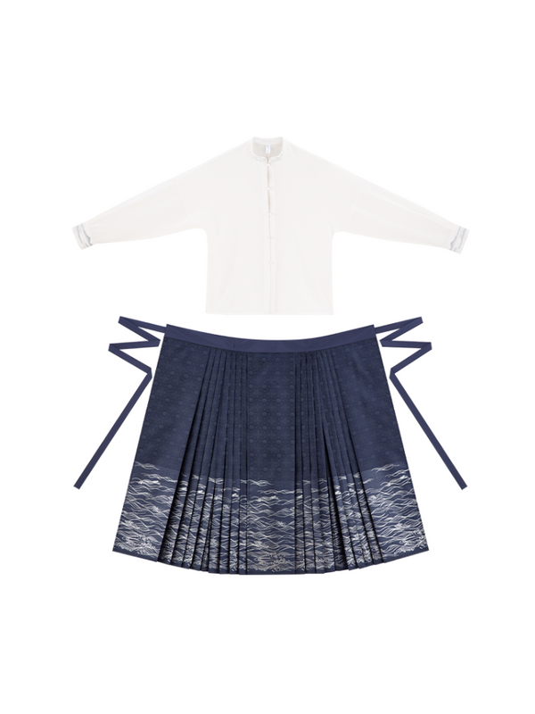 China Volume Sleeve Shirt + Moonlit Sea Skirt [Gold/Silver]