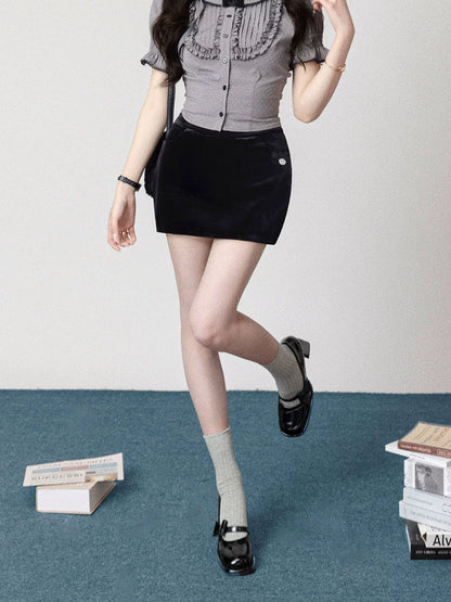 High-end lace velvet hip skirt
