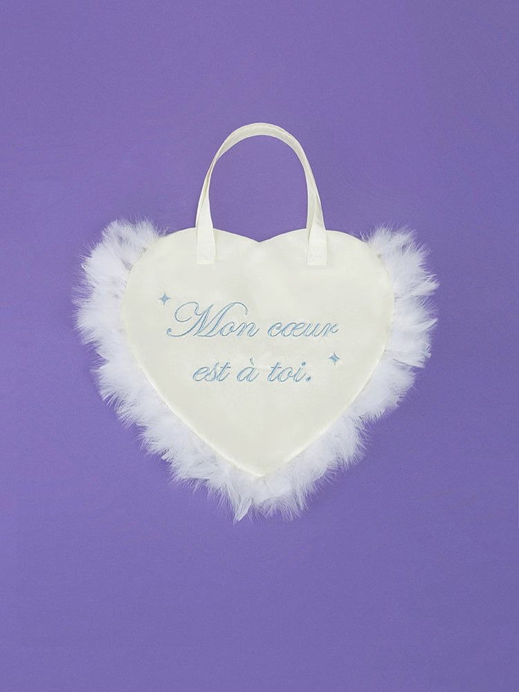 Spirit Ballet Style Romantic Fur Cream Satin Feather Love Bag