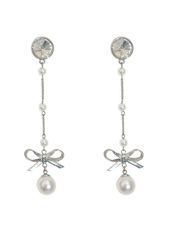 French silver pearl ribbon earrings