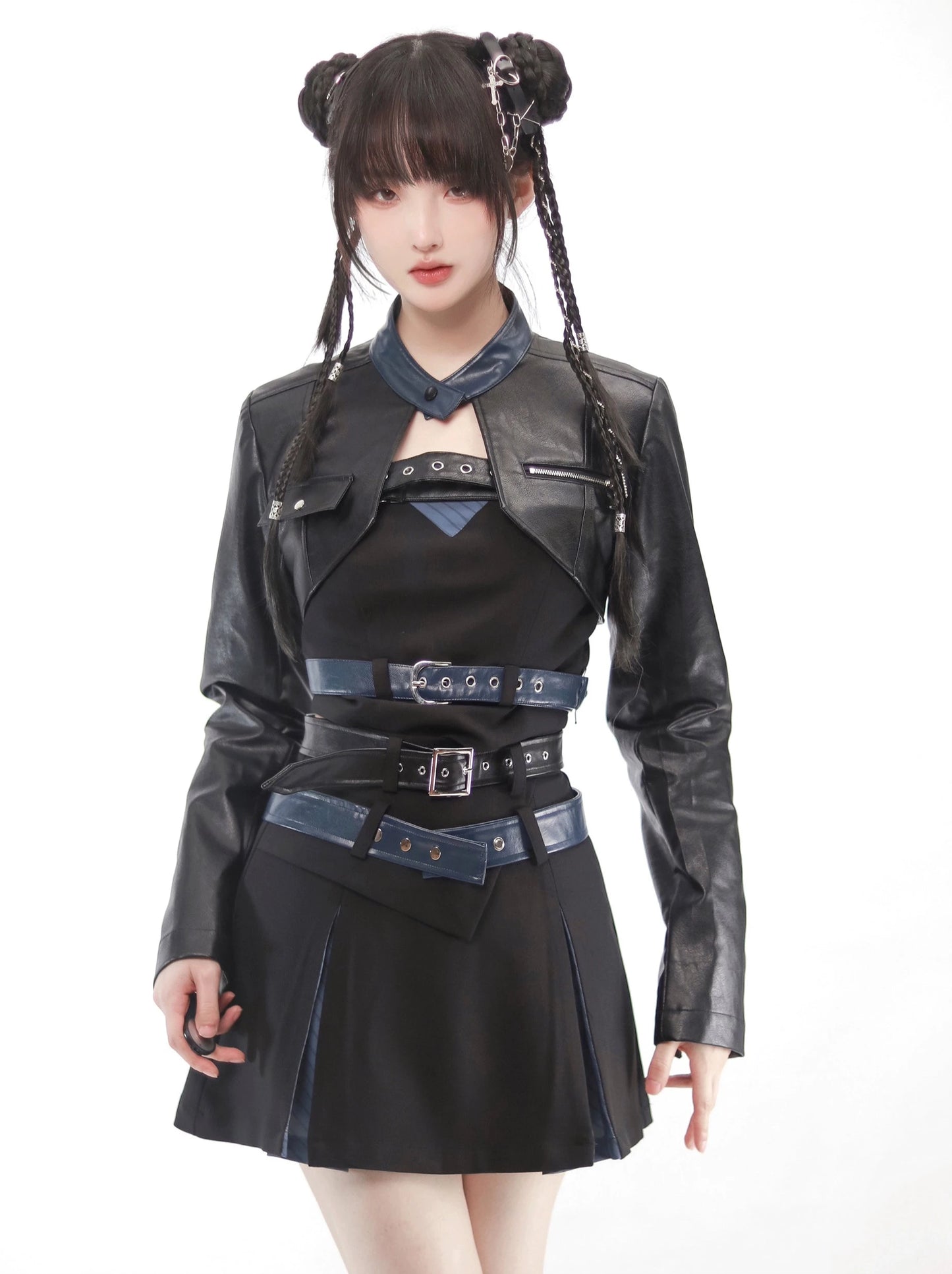 Pinksavior [Eternal Life] Mechanical Girl Leather Short Jacket Spring and Summer Special Design Set Decoration Slimmer