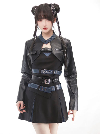Pinksavior [Eternal Life] Mechanical Girl Leather Short Jacket Spring and Summer Special Design Set Decoration Slimmer