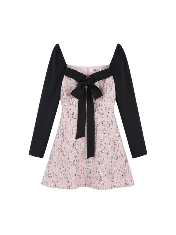 フレンチリボンステッチフェイクツーピースワンピース