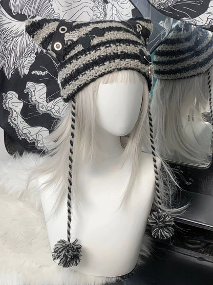 Cat ear border subculture knit hat