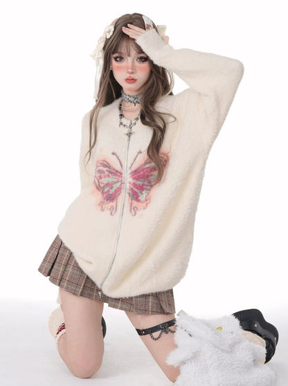 Butterfly Loose Zip Fur Knit