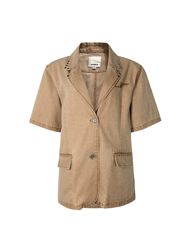 Khaki Waistland Style Denim Jacket