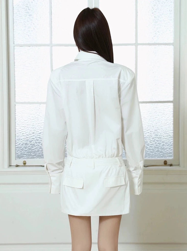 Robe chemise en mode splice blanc pur