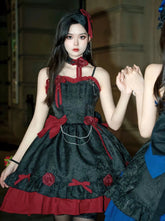 로맨틱 로즈 다크 Gothic 서스펜더 드레스