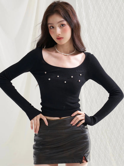 Diamond Wool Knit Slim Fit Round Neck Top