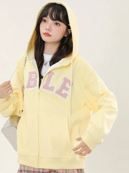 Letter Zipper Hooded Over Hoodie