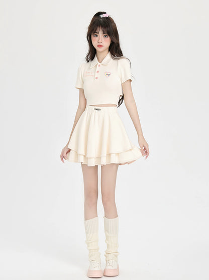 バックリボンショートポロカラーシャツ＋バレエスタイルスカート