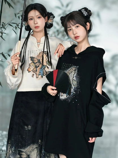 China Butterfly Cropped Sweatshirt + Zip Design Parka Dress + Black Hoodie [Reserved Item].