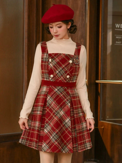 British College Style Retro Check Suspender Dress