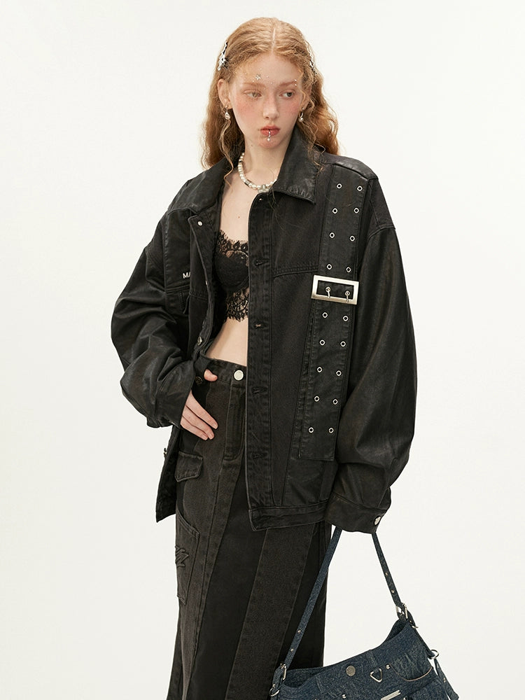 Leather Strap Niche Denim Jacket