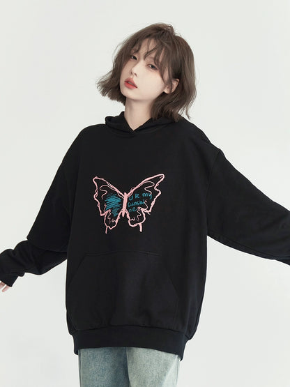 Butterfly Graphic Loose Hooded Hoodie