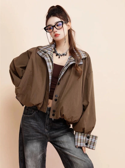 Reversible cotton retro contrast design jacket