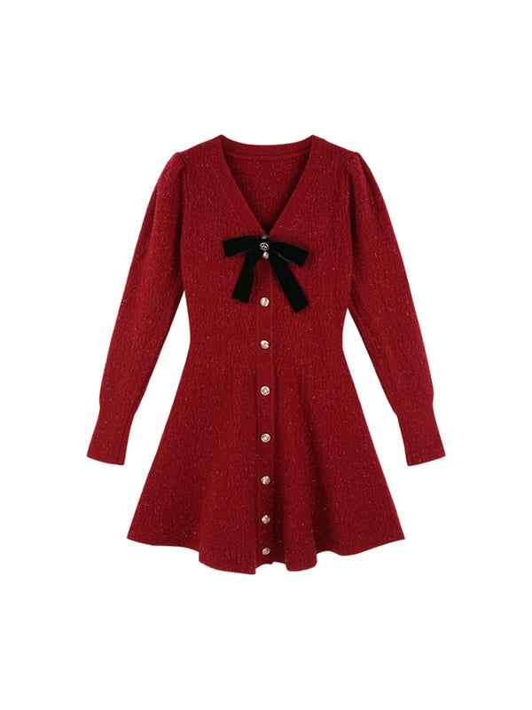 スタイルVネックエイボニットフレアワンピース