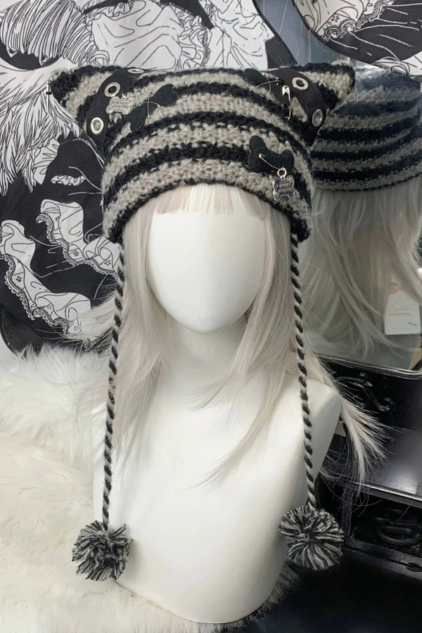 Cat ear border subculture knit hat
