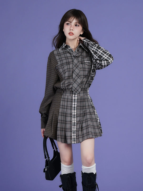 Ashem check Casual shirt dress [Reserved product]