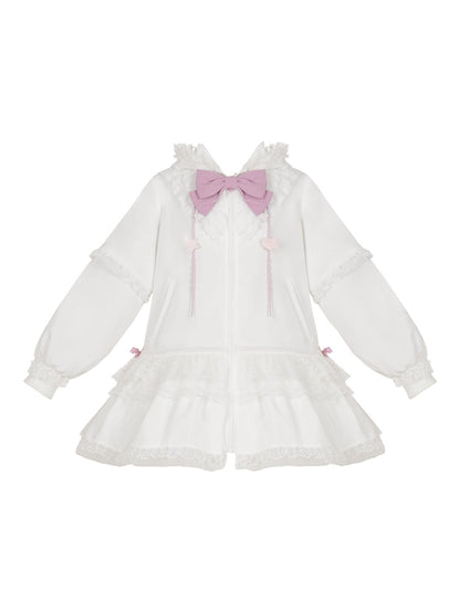 [Reservations] Frilled Long Bunny Ears Big Bow Hooded Girly Dress