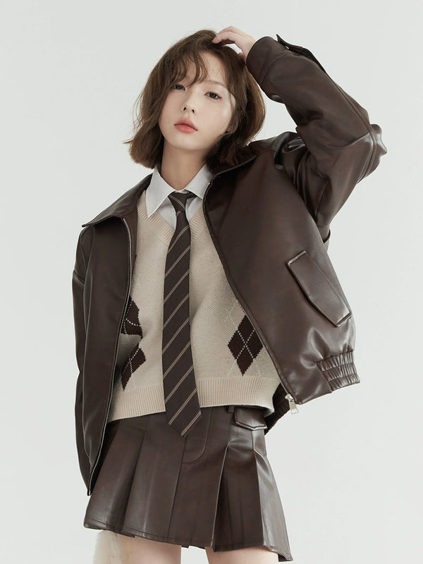 Short Retro Leather Jacket