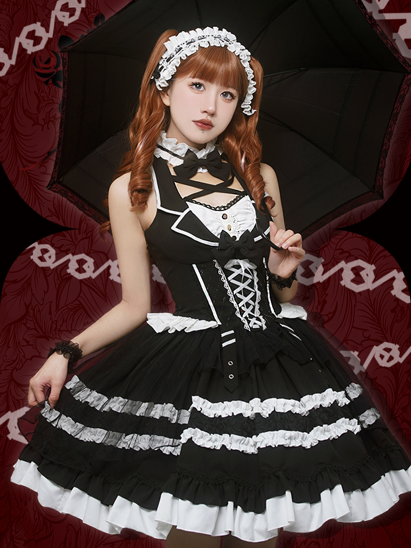 White Black Magic Elegant Antique Doll Dress