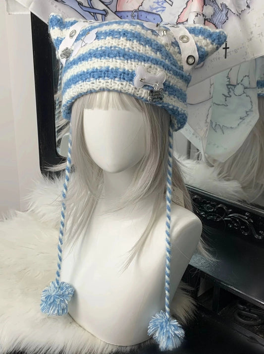 Cat ear border subculture knit hat