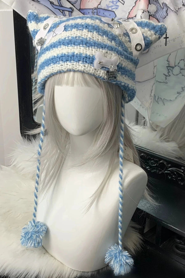 Cat ear border subculture knit hat