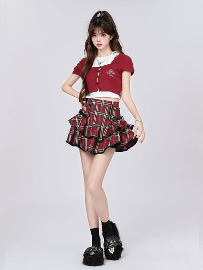 American Retro Check Cake Skirt