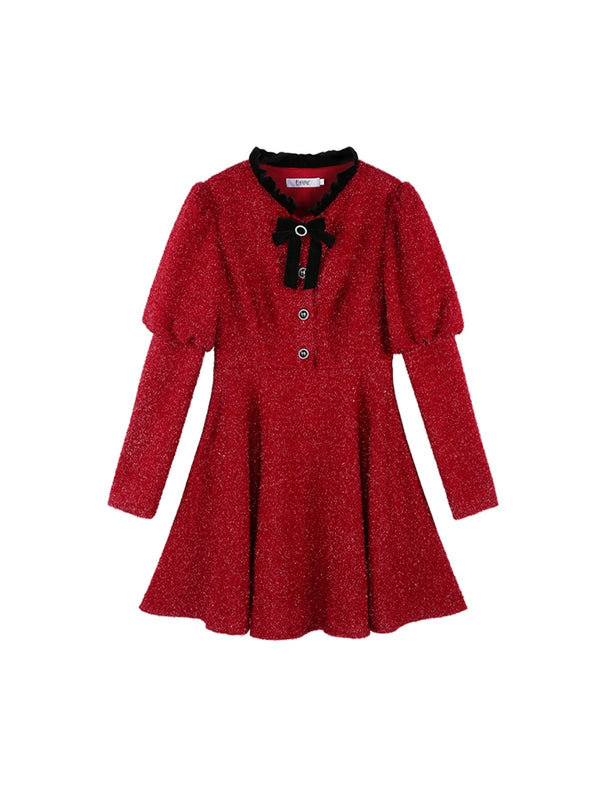 フランスレッドダークレッドリボンシャイニーワンピース