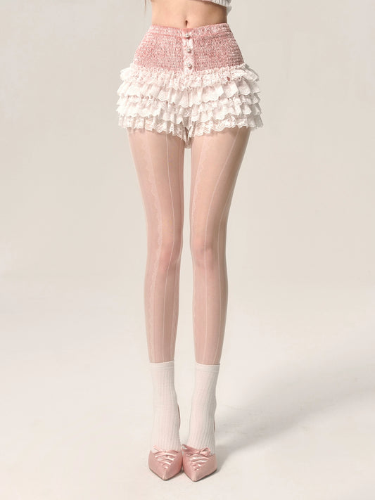 Less eye spring peach bud pink white French spring summer new lace A-line cake skirt ballet skirt
