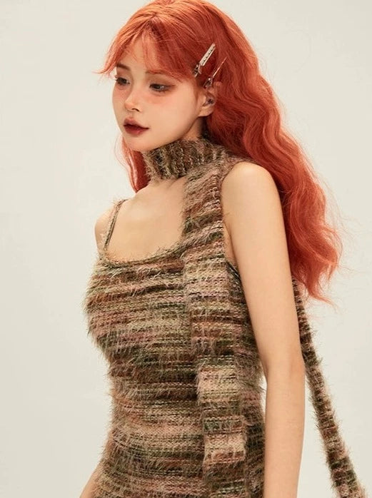 knit dress suspender Wholesale CWDMD4287_SOLID COLOR KNITTED STRIPED UNECK SUSPENDER DRESS for your store