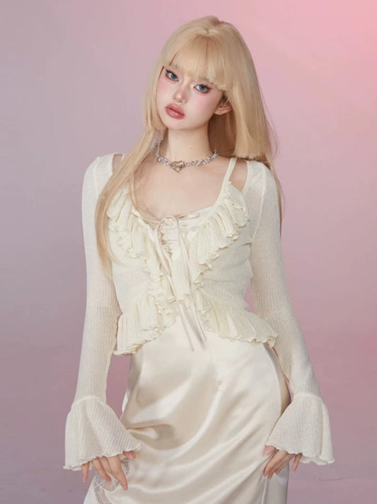 フリルオープンネックカーディガントップス