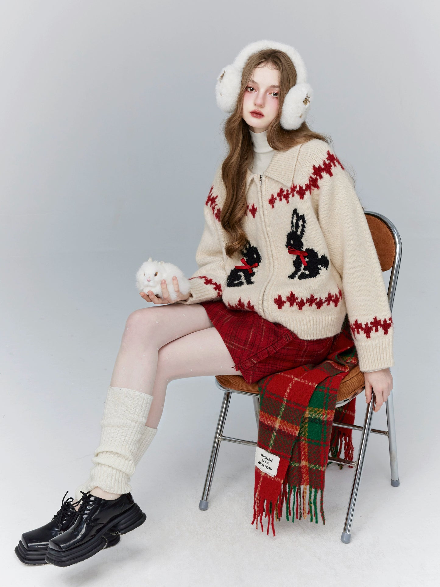 American Retro Preppy Rabbit Treen Cardigan