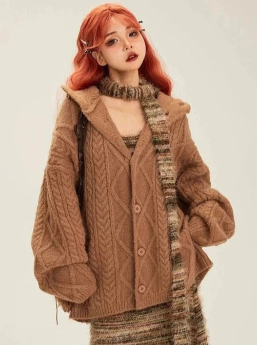 ケーブルニットルーズカーディガン