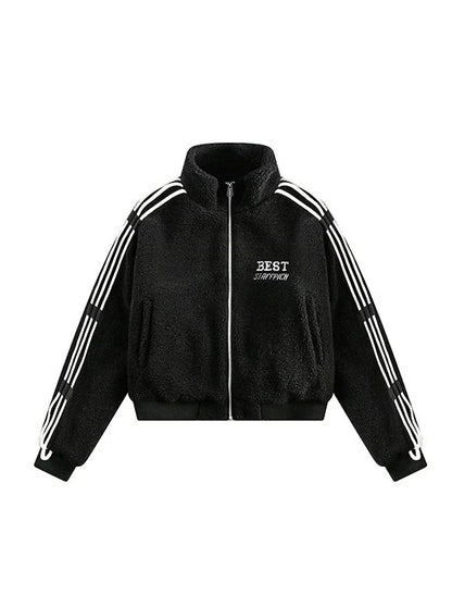 Black side design zip-up jacket