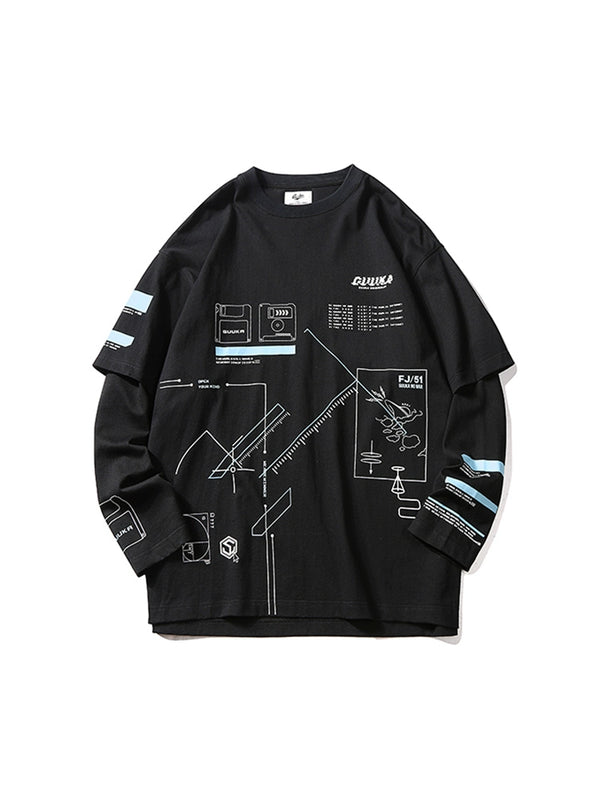 フェイクツーピースユニセックスルーズトップス