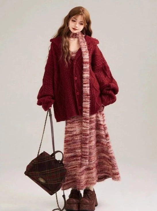 ケーブルニットルーズカーディガン