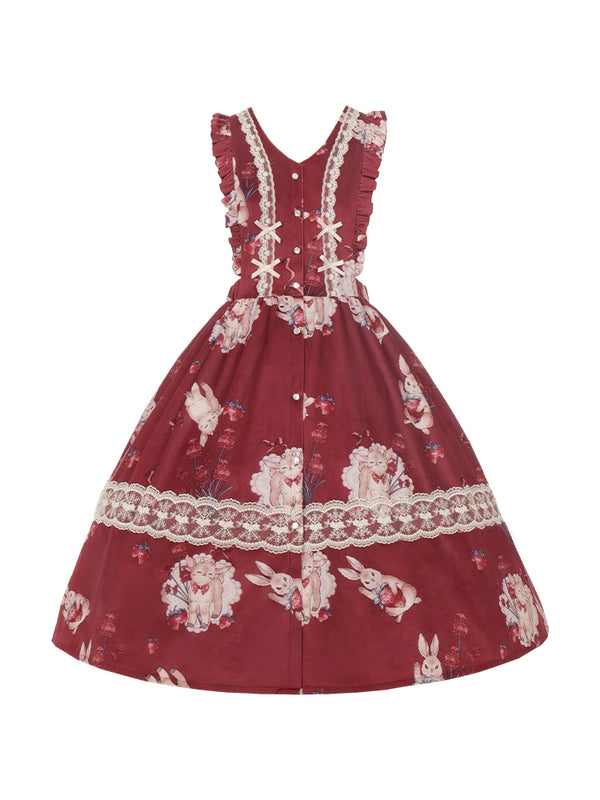 Sheep Berry Rabbit Style Design Velvet Print Ruice Dress