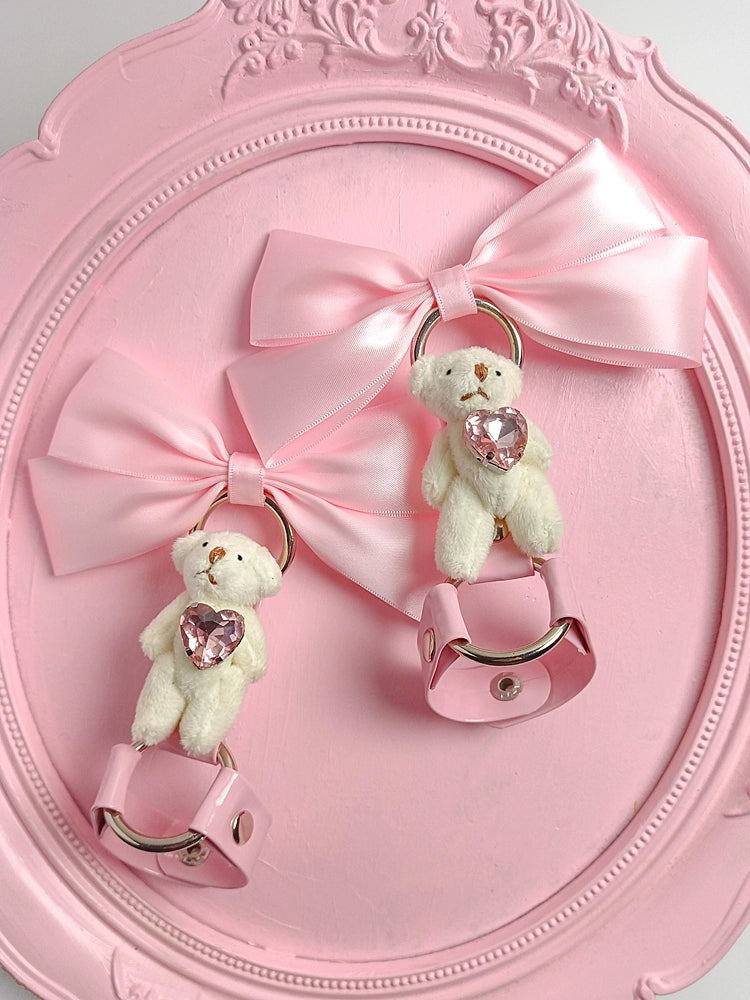 Jewel Bear Ribbon Pair Hairpins