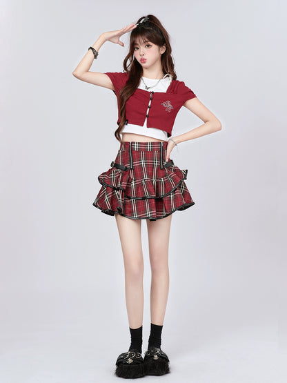 American Retro Check Cake Skirt