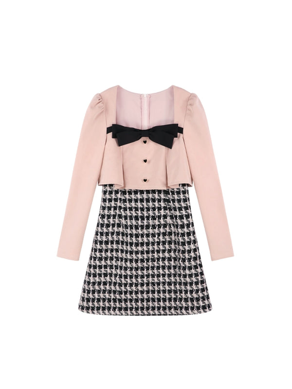 スイートガーリー千鳥格子フェイクツーピースワンピース