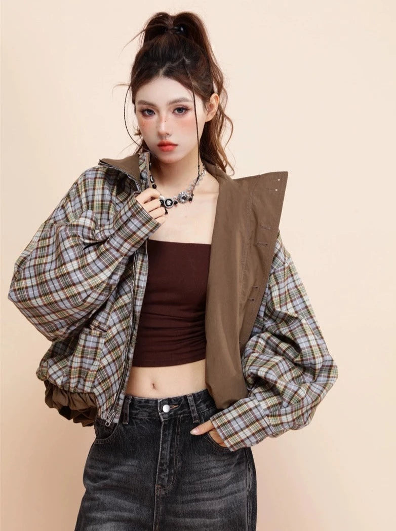 Reversible cotton retro contrast design jacket