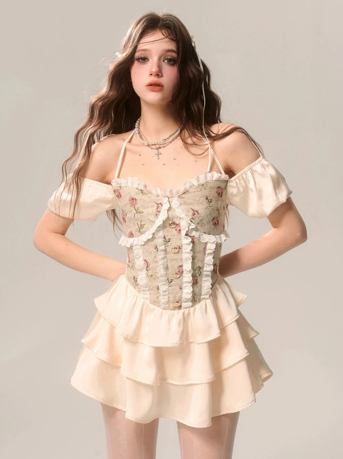 Baroque Princess Off-Shoulder Jacquard Dress [Reserved Item