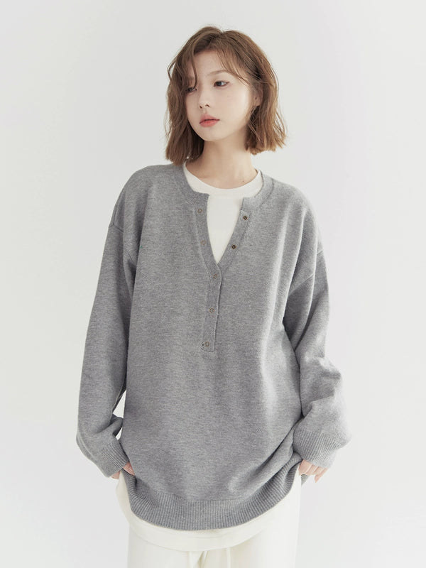 Faux Two Piece Loose Button Tops