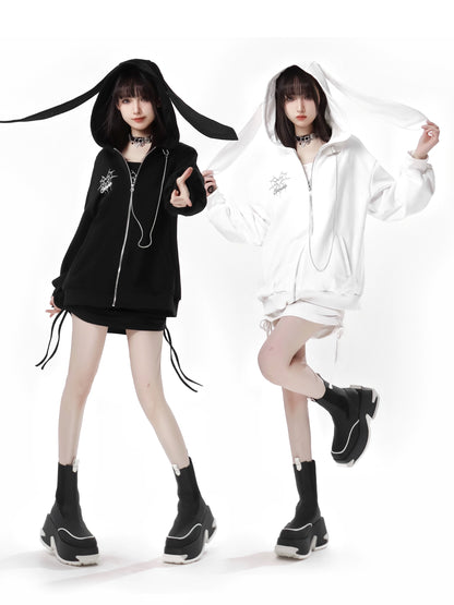 Spider Web Rabbit Ear Chain Strap Hoodie + Slim Suspender Dress