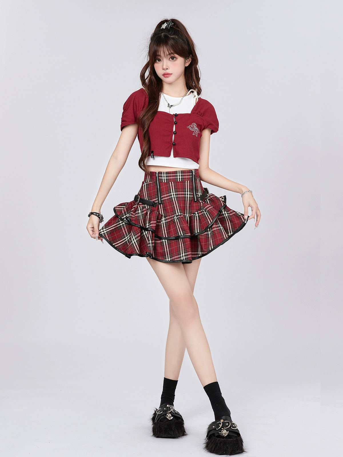 American Retro Check Cake Skirt